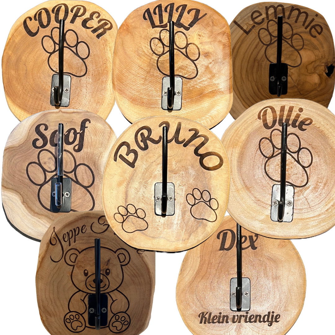 Teakwood kapstok graveren